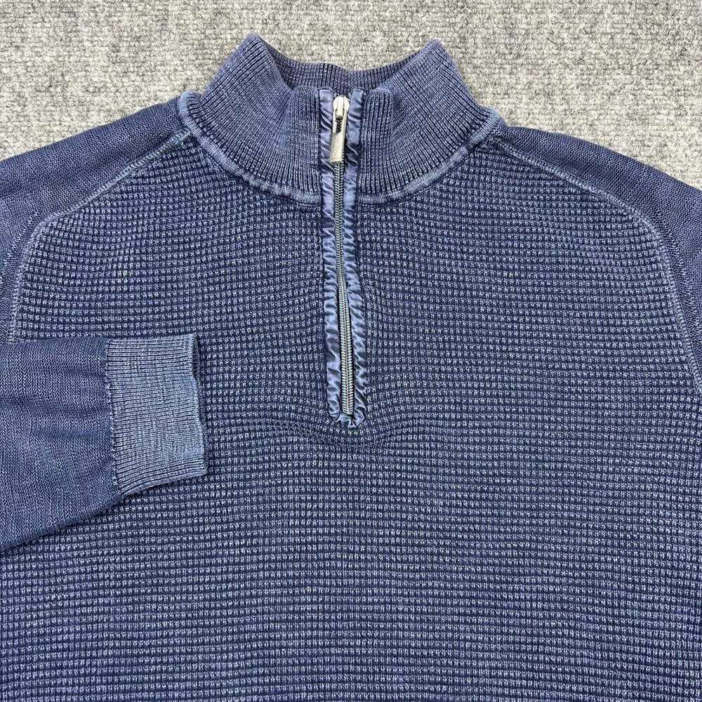 Tommy Bahama Quarter Zip Sweater Mens L Blue Waffle Knit Cotton T419605 Pullover